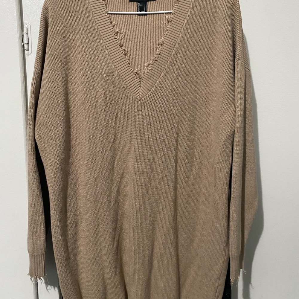 Forever 21 Tan V-Neck Sweater Dress